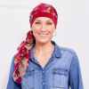 Acheter foulard chimio pr&eacute;form&eacute; coton Ughet Bord rouge beige &ndash; foulard cancer au meilleur prix