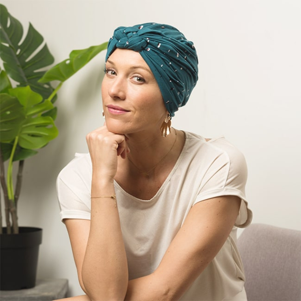 Acheter Turban chimio Sonia Comptoir de Vie turquoise pour femme - Turban cancer au meilleur prix