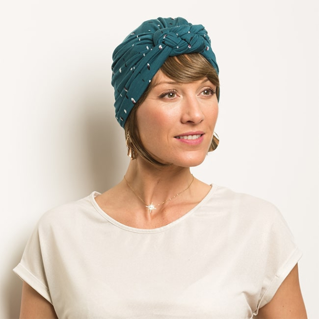 Acheter Turban chimio Sonia Comptoir de Vie turquoise pour femme - Turban cancer au meilleur prix