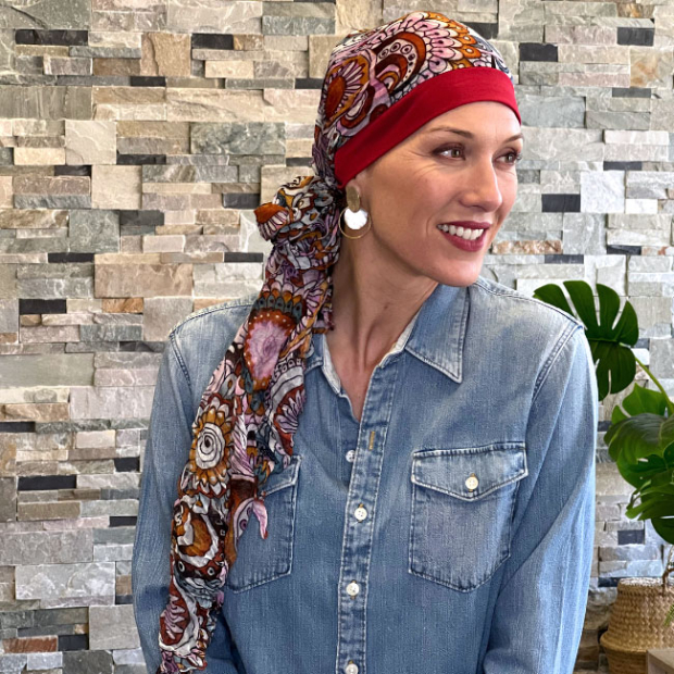 Achat foulard chimio pr&eacute;form&eacute; coton Ughet Spirale MM Paris pour femme &ndash; foulard cancer au meilleur prix