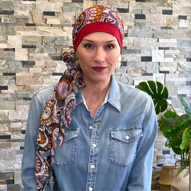 Achat foulard chimio pr&eacute;form&eacute; coton Ughet Spirale MM Paris pour femme &ndash; foulard cancer au meilleur prix