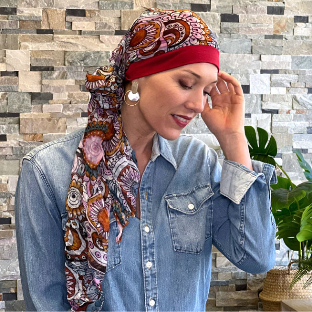Achat foulard chimio pr&eacute;form&eacute; coton Ughet Spirale MM Paris pour femme &ndash; foulard cancer au meilleur prix