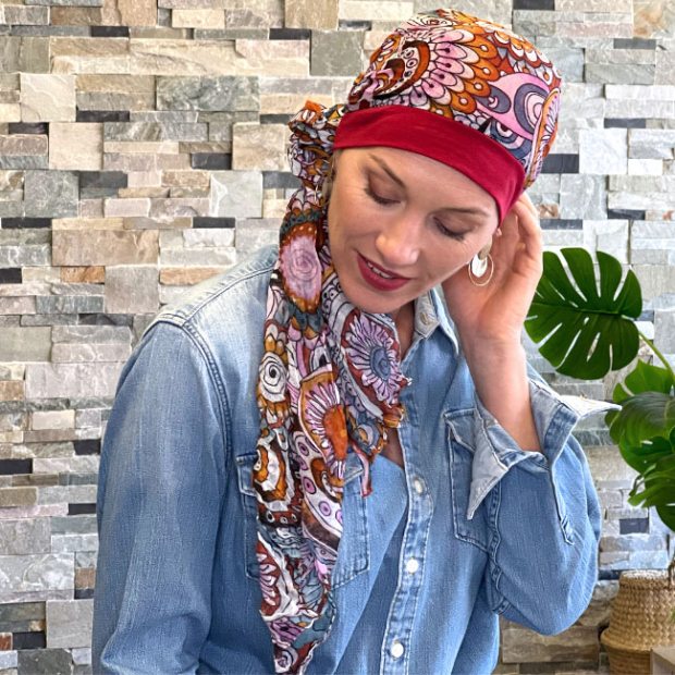Achat foulard chimio pr&eacute;form&eacute; coton Ughet Spirale MM Paris pour femme &ndash; foulard cancer au meilleur prix