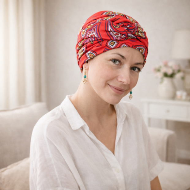 Turban Chimio Ad&egrave;le Rubis | Douceur Bambou &ndash; Comptoir de Vie