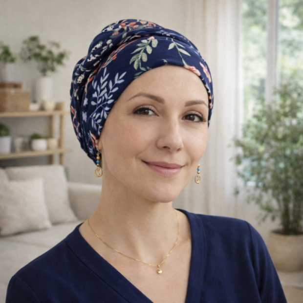 Turban Ad&egrave;le Jardin bleu | Chimioth&eacute;rapie & Alop&eacute;cie - Comptoir Vie