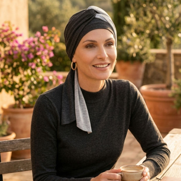 Acheter foulard chimio pr&eacute;form&eacute; Leslie gris Chin&eacute; - MM Paris