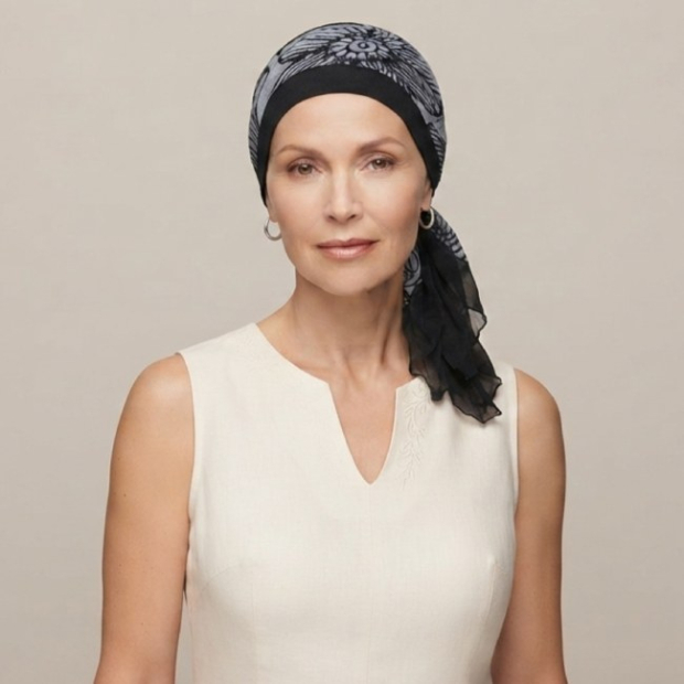 Foulard en coton Ughet Fleur Noir- Comptoir de Vie
