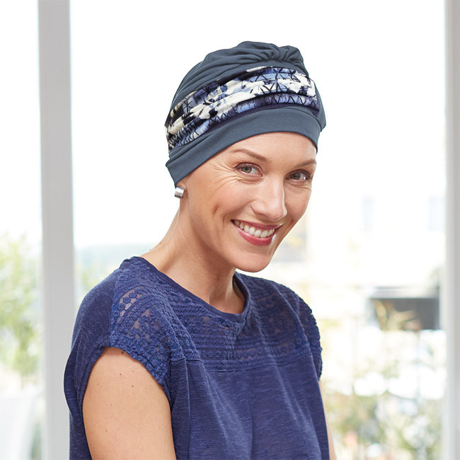 Achat Turban chimio bambou Lys Comptoir de Vie bleu pour femme - Turban  cancer pas cher